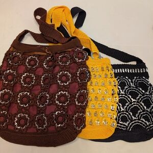 Handcrafted Crochet Women Bags Set - Brown, Yellow, Black